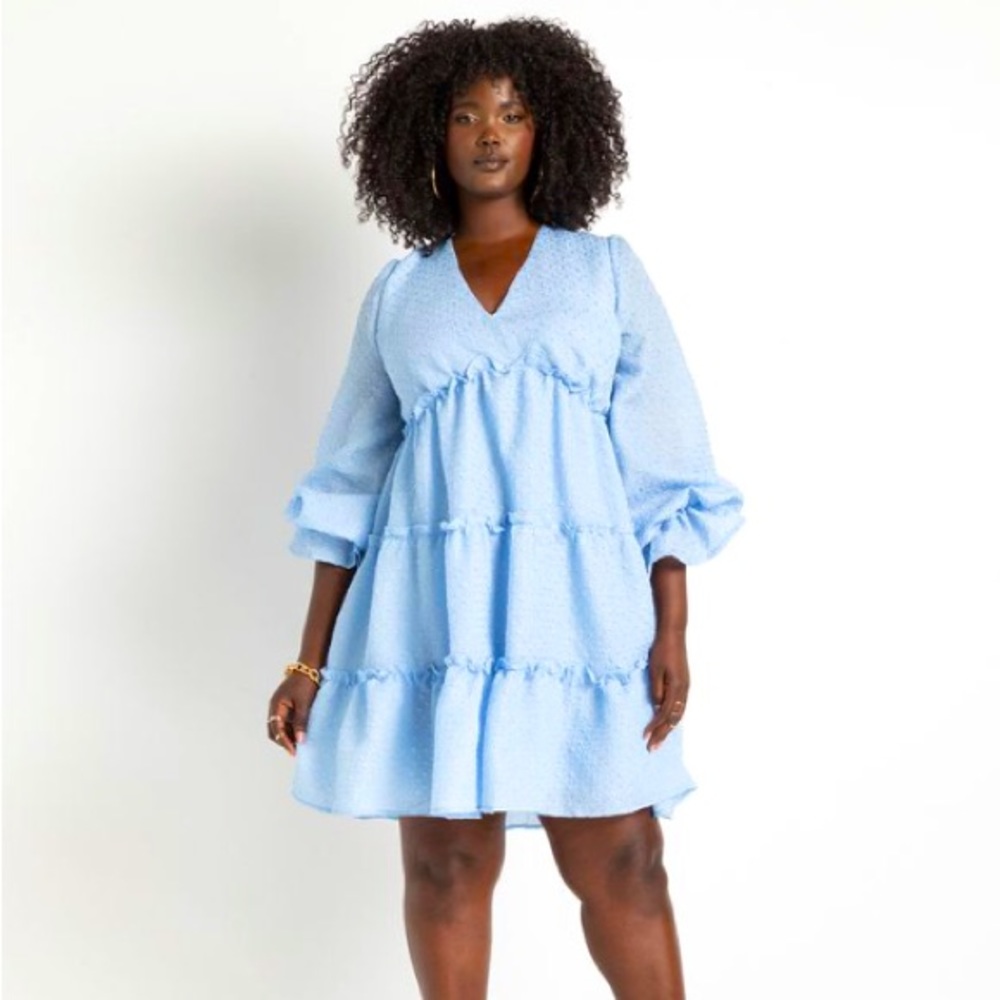 Light Blue Ruffles Tiered Dress. Size 14/16. Runs large. Never worn.
